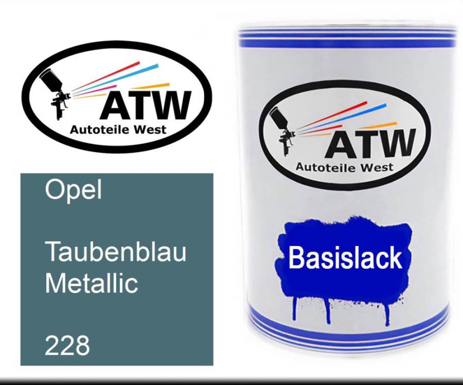 Opel, Taubenblau Metallic, 228: 500ml Lackdose, von ATW Autoteile West.